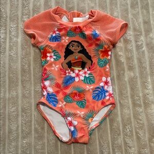 Disney Orange Floral Kids Swim One Piece